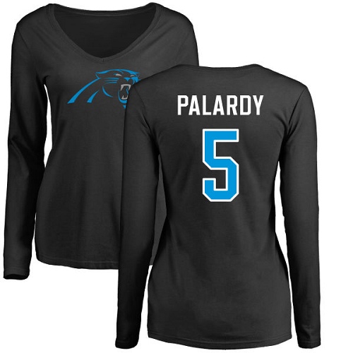 Carolina Panthers Black Women Michael Palardy Name and Number Logo Slim Fit NFL Football #5 Long Sleeve T Shirt->women nfl jersey->Women Jersey